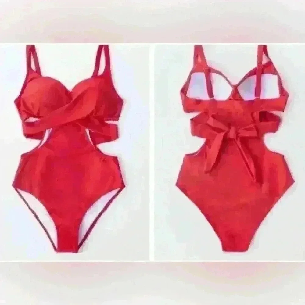 Cupshe Red Cutout One Piece Swimsuit with molded cups - Picture 2 of 10